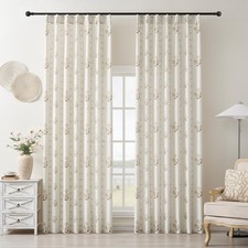 Coffee Tan Pleated Floral Curtains 96 Inches Long for Living Dining Room Pinc...