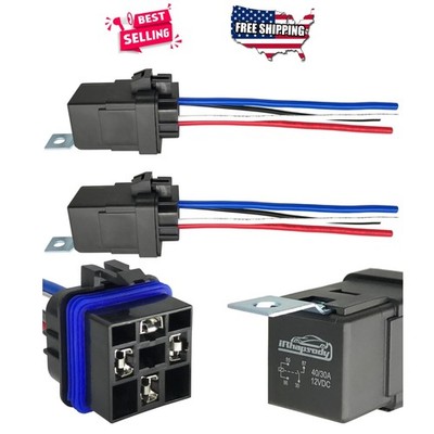12V 40A 4-Pin Waterproof Automotive Relay Kit with Diode SPST 2 Pack 30A 4-Prong