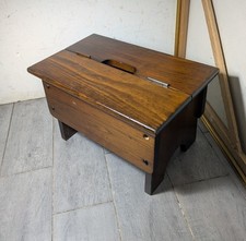 Vintage Rustic Primitive Wood Foot Rest Step Stool Shoe Shine Box w Lid R62