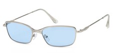 Ladies Modern Square Sunglasses Silver Frame Blue Lens Tinted UV400 Metal Casual