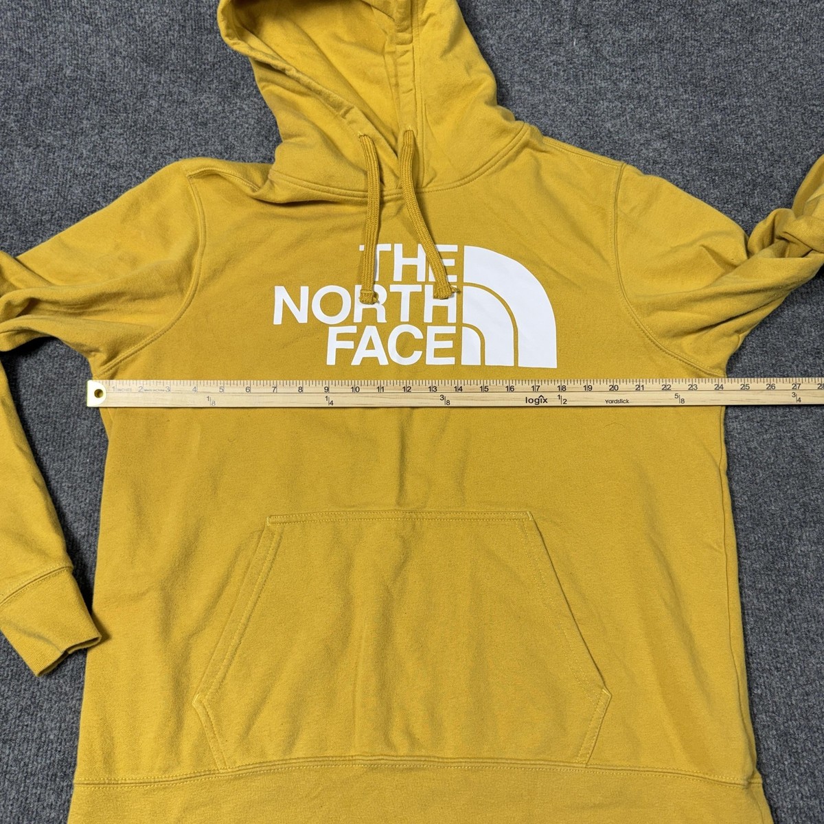 The North Face Hoodie Mens Large Yellow Pullover Fleece Sweatshirt Big Logo View 5