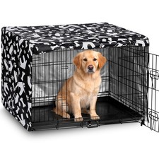 kefit Dog Crate Cover 48 inch, Kennel Cover Fit for Dog Crate, Black/Paw