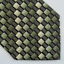 Croft  Barrow 100 Silk Green Black Geometric Print Mens Tie 58" x 3.75"