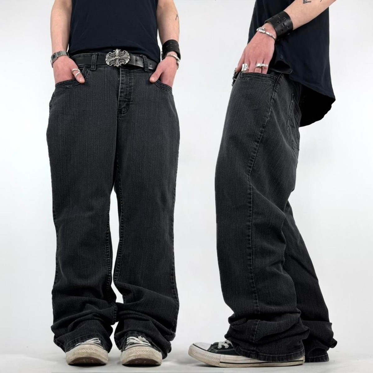 Vintage y2k faded black baggy wide leg archive bootcut grunge 