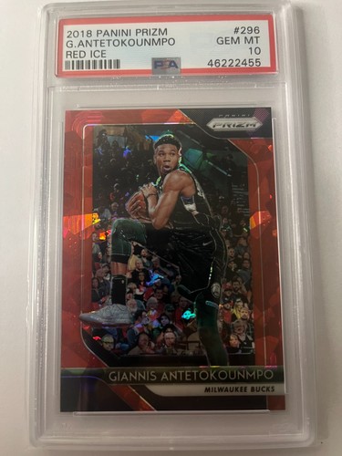 2018 Panini Prizm GIANNIS ANTETOKOUNMPO Red Ice PRIZM #296 PSA 10 GEM