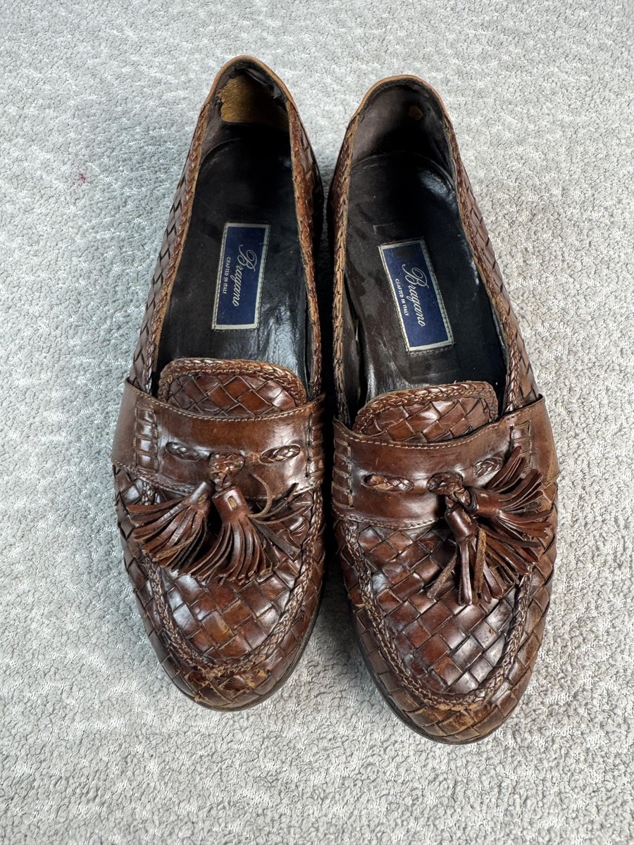 Bragano Shoes Mens Size 9.5 Brown Woven Leather Tassel  display picture 1