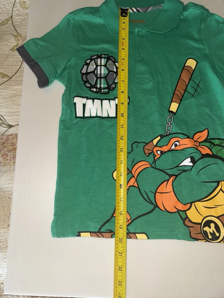 Teenage Mutant Ninja Turtles TMNT Boys Short Sleeve Michelangelo Polo Shirt Sz 7 - Image 4 of 4