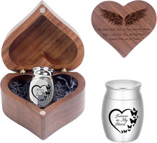 Small Urns for Ashes Heart Shaped Wooden Keepsake Box with Angel Wing Mini Crema