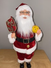 17" Pickle Ball Santa Deck the Halls Christmas Decoration Standing Figure Plush
