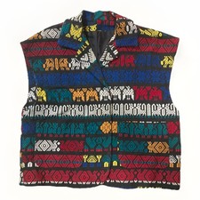 Guatemalan Vest Womens Sz L Mayan Hand Made Colorful Woven Lined OOAK VTG