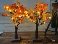 2 Pack Lighted Fall Maple Tree for Fall Decorations,USB Battery Operated Ar...