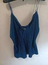Vintage Victoria's Secret 100 Silk Camisole Top Blue Teal Front Tie Size M