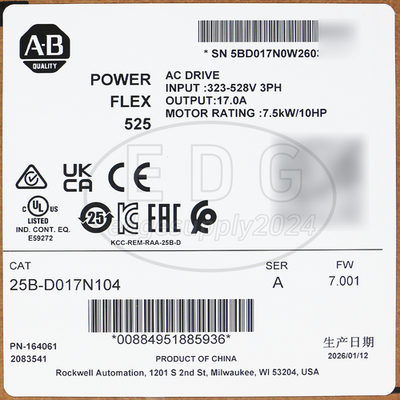 Allen Bradley 25B-D017N104 PowerFlex 525 7.5kW 10Hp AC Drive
