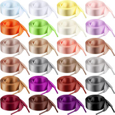 24 Pairs 47" Flat Satin Ribbon Shoelaces Colorful Silk Shoe Strings Wide Lace fo