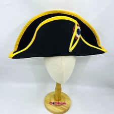 Napoleon French Admiral Captains Bicorne Hat Cosplay Woolen Adult Black Cap Men
