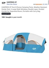CAMPROS CP Tent 8 Person Camping Tents, Weather Resistant Family Tent, 5 Larg...
