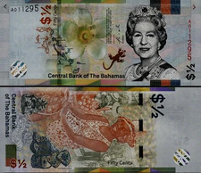 BAHAMAS 0.50 1/2 DOLLAR P-76Aa 2000 ( 2019 ) x 1 Pcs QUEEN QE UNC Currency NOTE