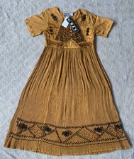 Vtg M.P.H. Maxi Dress Womens Size M Boho Brown Embroidered Floral Whimsical NWT