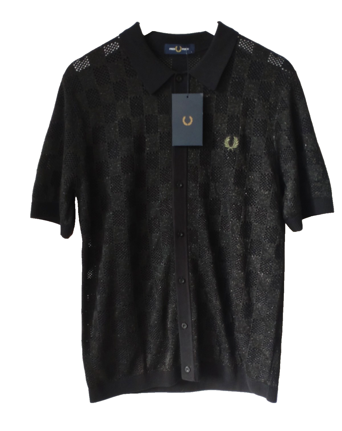 FRED PERRY * BNWT * SIZE L BLACK METALLIC CHEQUERBOARD KNITTED TOP RRP £140