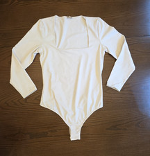 Free People Intimately White Bodysuit Long Sleeve Solid Thong Women  s Clean Girl