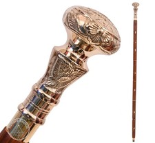 Victorian Brass Handle Walking Stick &ndash; Telescope Foldable Wooden Cane, for