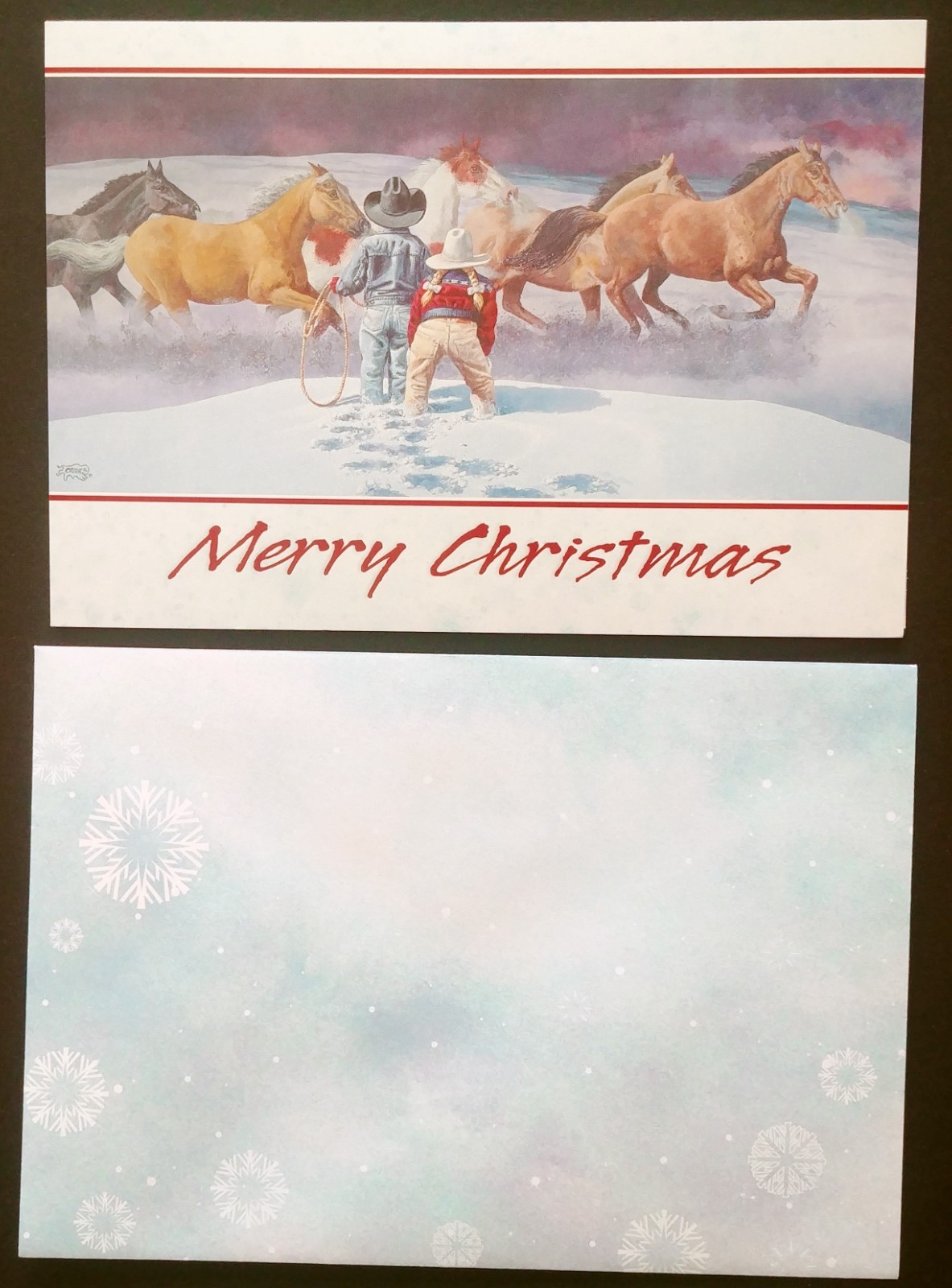 "Western Kiddos" (4) Leanin Tree Christmas, New YR Cards, New With (4) Envelopes