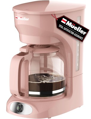 MÜELLERHOME 12-Cup Pink Coffee Maker - Borosilicate Carafe, Auto-Off, Pink Ac...