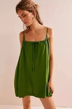 Free People Rae Mini Banana Leaf Swingy Scoop Neck Dress Tie Straps New Medium M