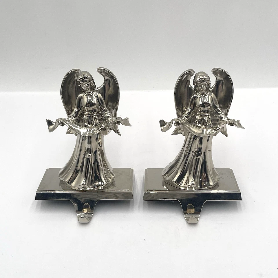 Par de Medias de Ángel de Navidad de Colección Tono Plateado Cromo Ángeles con Alas Foto 2 de 4