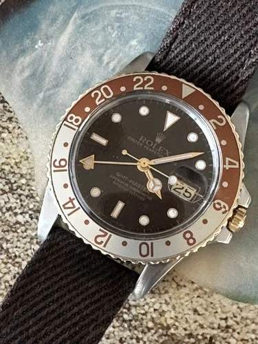 Vintage Rolex GMT Master  16753 1980 Root Beer Tigers Eye Dial + Box & Booklets