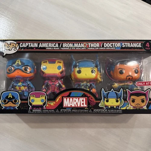 Funko Pop Marvel 4 Pack Black Light Captain America Iron Man Thor Doctor Strange