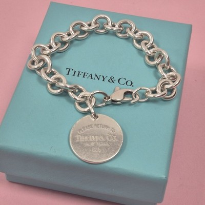 Tiffany & Co. Vintage Runde Oval Kreis Silber Grob Kette Armband Größe 7''