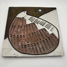 Doug Delind Raku Pottery Large Bird Abstract Cubist Wall Hanging Signed