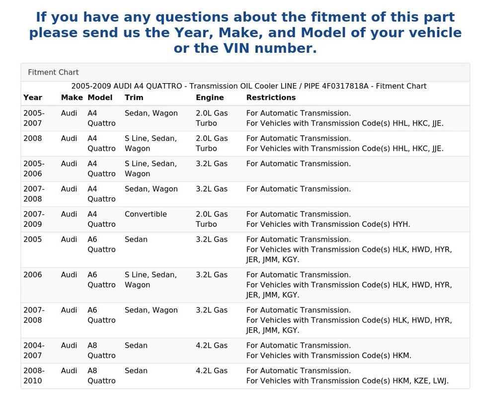 AUDI A4 QUATTRO 2005-2009 - Transmisión enfriador de aceite línea/tubo 4F0317818A Foto 4 de 4