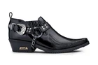 Men's Leather Western Shoes Black Eagle Cuban Metal Chain Cowboy Winklepickers