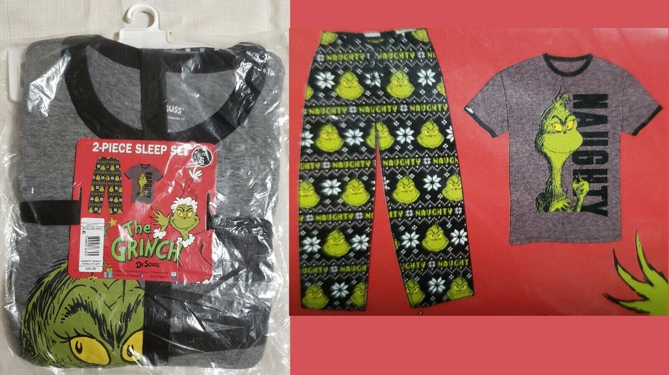 Dr. Seuss - ¡El Grinch "Travieso" Ropa de Dormir Navidad Conjunto de 2 Piezas Camisa y Pantalones! Foto 2 de 2