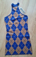 LADIES BNWT URBAN OUTFITTERS CHARLIE ARGYLE KNIT MINI DRESS SIZE SMALL