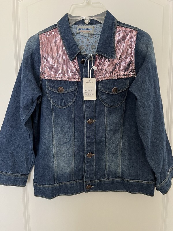 NWT Peacolate Big Girls Sequin Embroidery Denim Jacket - 10-11 YEARS