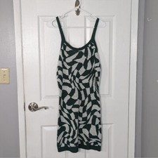 Stitch & Pine Retro Abstract Green Swirls Bodycon Tank Top Sweater Dress Size L