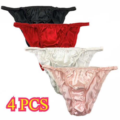 Lot Womens Sexy String Satin Bikinis Panties Silky Briefs Underwear 4 Pcs