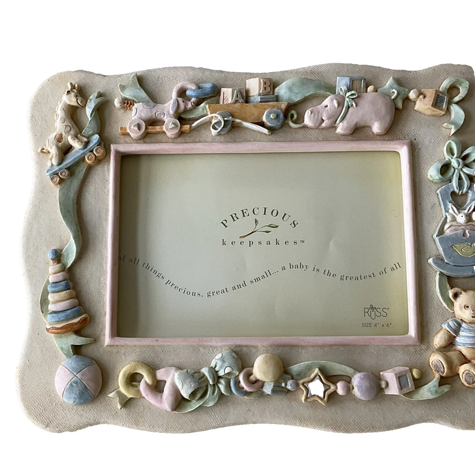 Marco de fotos de bebé juguete animales vintage Russ bebé precioso marco de recuerdos 4x6 Foto 4 de 4