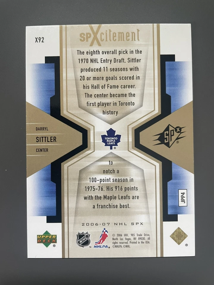 2006-07 SPx SPXcitement /999 Darryl Sittler #X92 HOF - Image 2 of 2