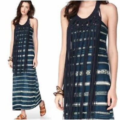 Ralph Lauren Denim & Supply Blue Crochet Halter Fringe Striped Cotton Maxi  Dress | eBay