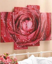 4-pc Flower Rose Petal Dew Drop Scene Graduated Canvas Wall Art Set Accent Decor