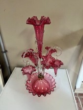Antique Victorian Cranberry Glass 7 Flute Epergne Centerpiece Vase