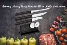 Rada 4 Pc Set Granny, Heavy Duty, Tomato Slicer & Knife Sharpener (Black Handle)
