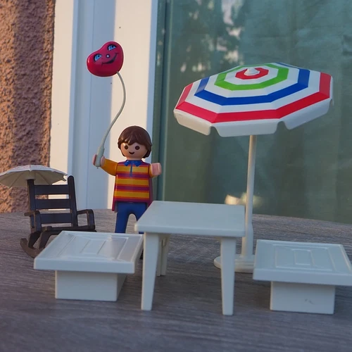 Vintage Playmobil  Tables, Rocker & Umbrella w/balloon boy
