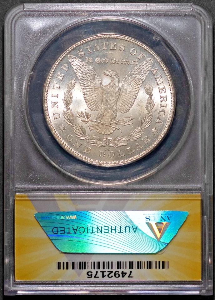 1880-CC 8/7 Rev 78 $1 Silver Morgan Dollar MS 64 ANACS # 7492175 + Bonus - Image 2 of 4