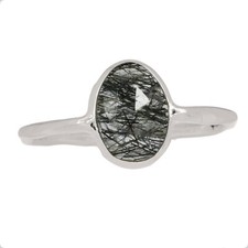 Natural Tourmalated Quartz / Black Rutile, Sri Lanka 925 Silver Ring s.8 CR71267