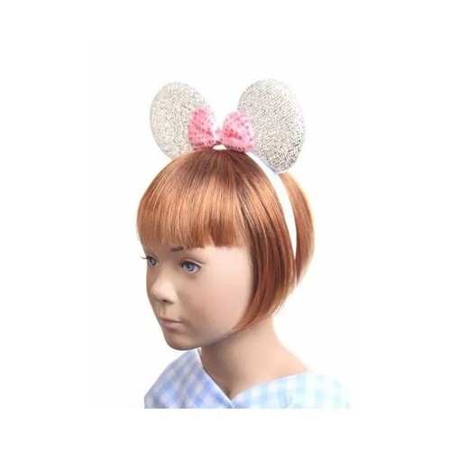 New Girls Sparkly Mouse Ears Aliceband Sequin Bow Party Fancy Dress Headband - Picture 2 of 4
